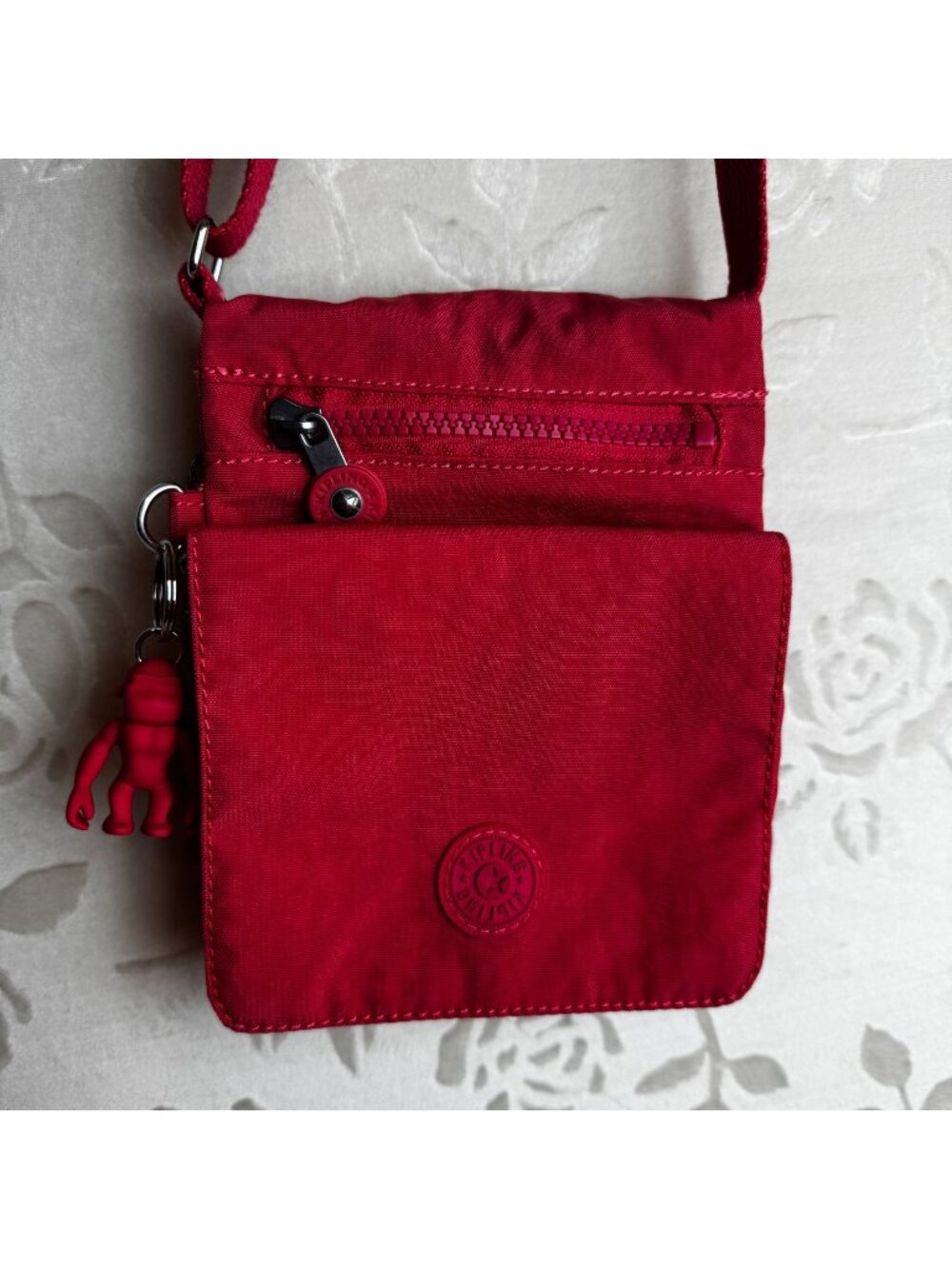 Kipling Red Eldorado Small Crossbody Wallet Purse With Monkey Charm